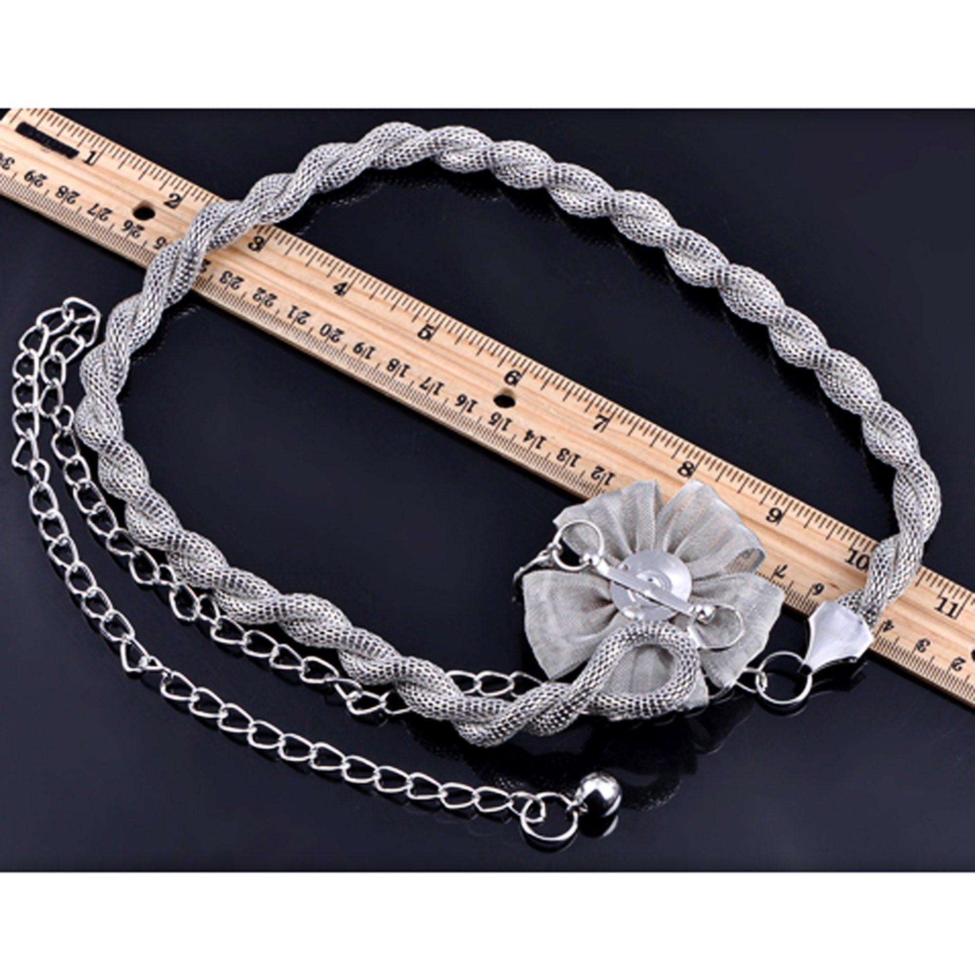 Anna-Kaci Women's Rhinestone Flower Accent Waist Chain with Adjustable Extender