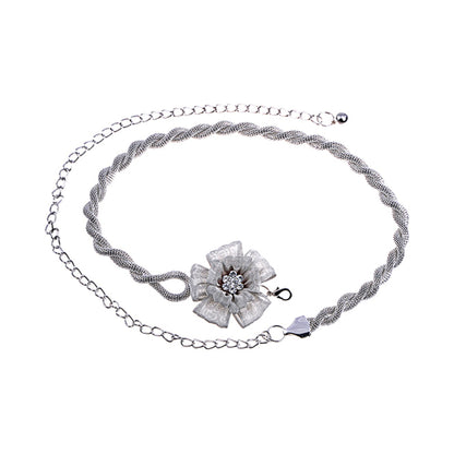 Anna-Kaci Women's Rhinestone Flower Accent Waist Chain with Adjustable Extender