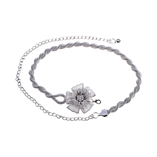 Anna-Kaci Women's Rhinestone Flower Accent Waist Chain with Adjustable Extender