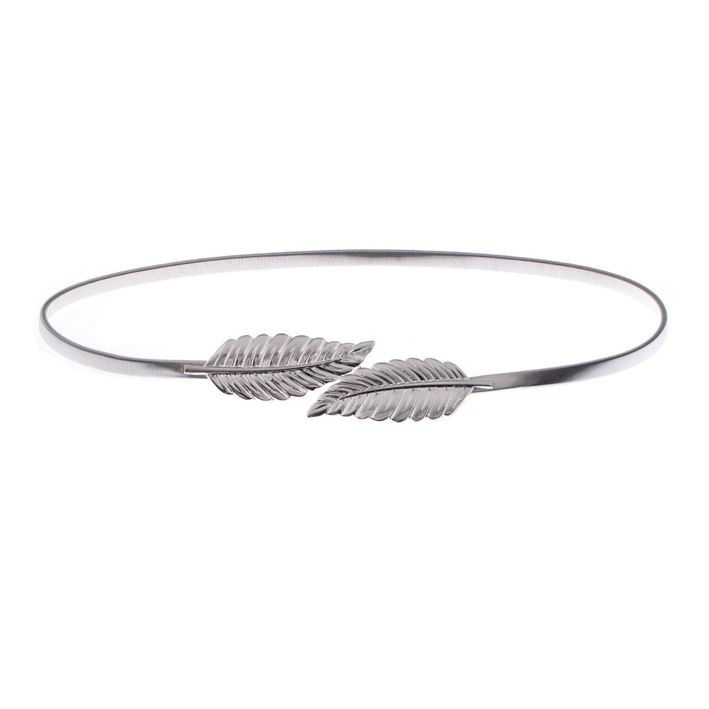 Anna-Kaci Women's Metallic Leaf Design Waist Chain Belt with Sleek Minimalist Band