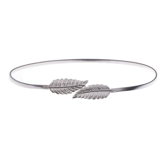 Anna-Kaci Women's Metallic Leaf Design Waist Chain Belt with Sleek Minimalist Band