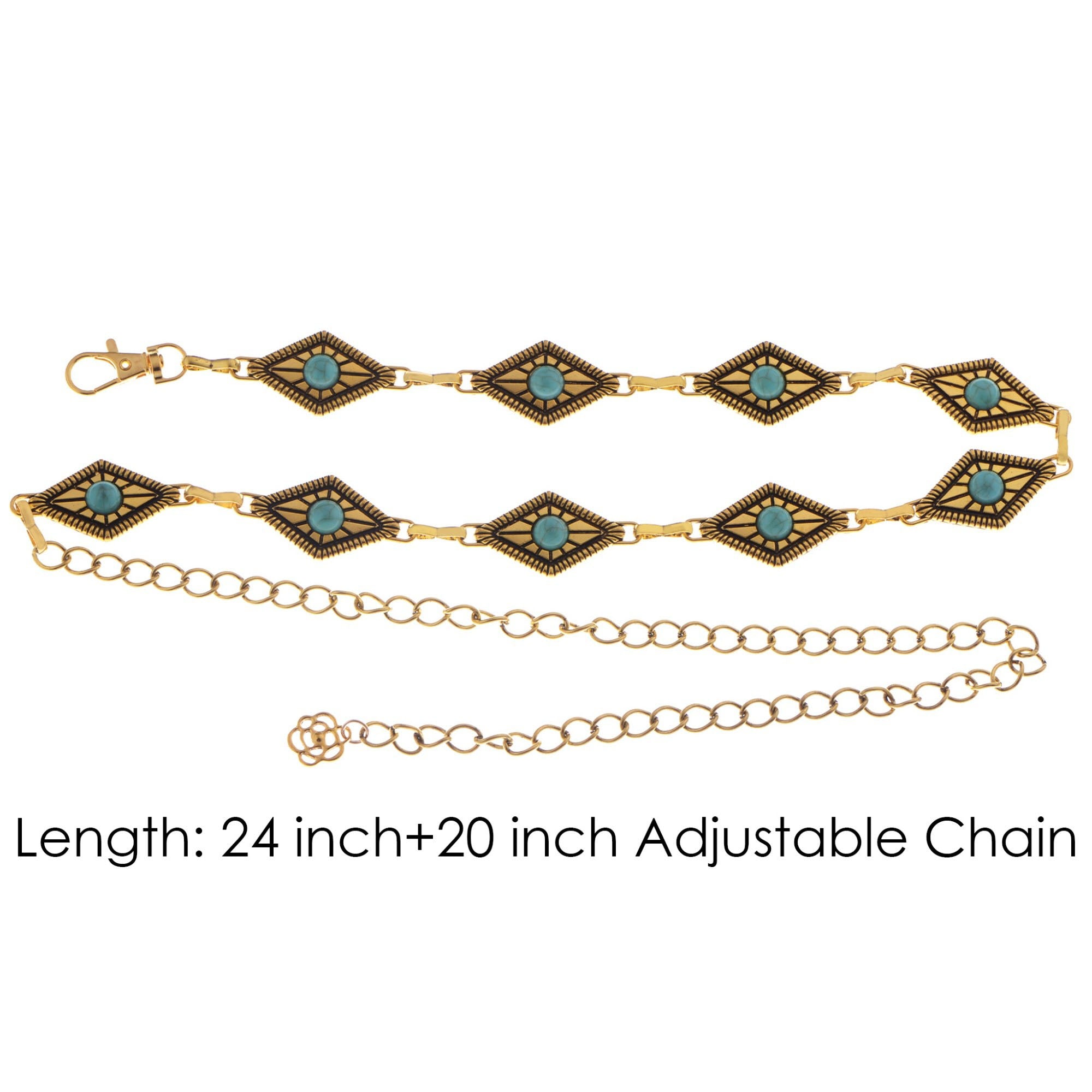 Anna-Kaci Women's Waist Chain Belt with Diamond-Shaped Links and Turquoise Stone Accents