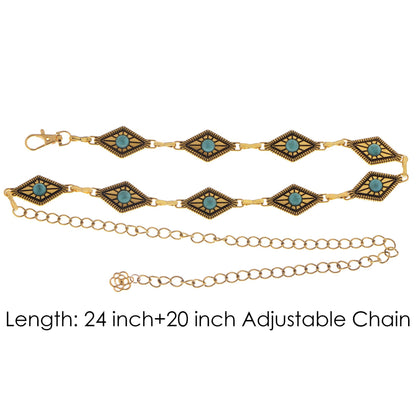 Anna-Kaci Women's Waist Chain Belt with Diamond-Shaped Links and Turquoise Stone Accents