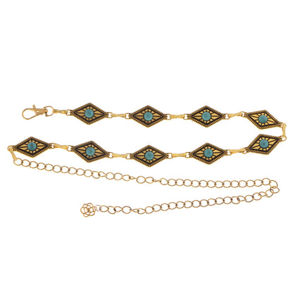 Anna-Kaci Women's Waist Chain Belt with Diamond-Shaped Links and Turquoise Stone Accents