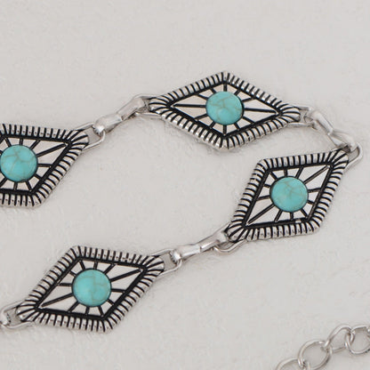 Anna-Kaci Women's Waist Chain Belt with Diamond-Shaped Links and Turquoise Stone Accents