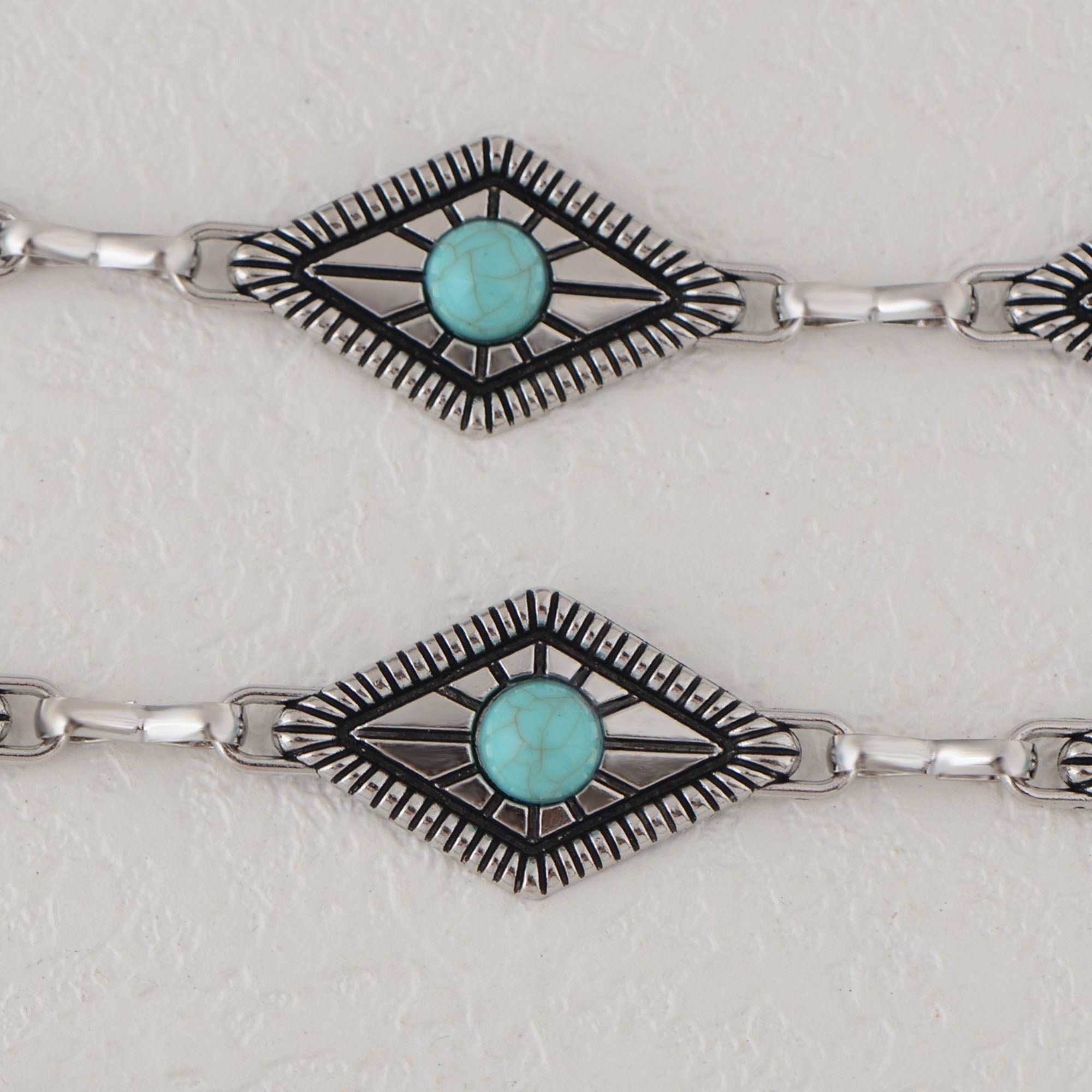 Anna-Kaci Women's Waist Chain Belt with Diamond-Shaped Links and Turquoise Stone Accents
