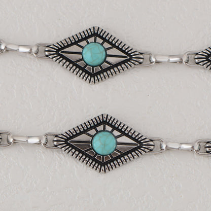 Anna-Kaci Women's Waist Chain Belt with Diamond-Shaped Links and Turquoise Stone Accents