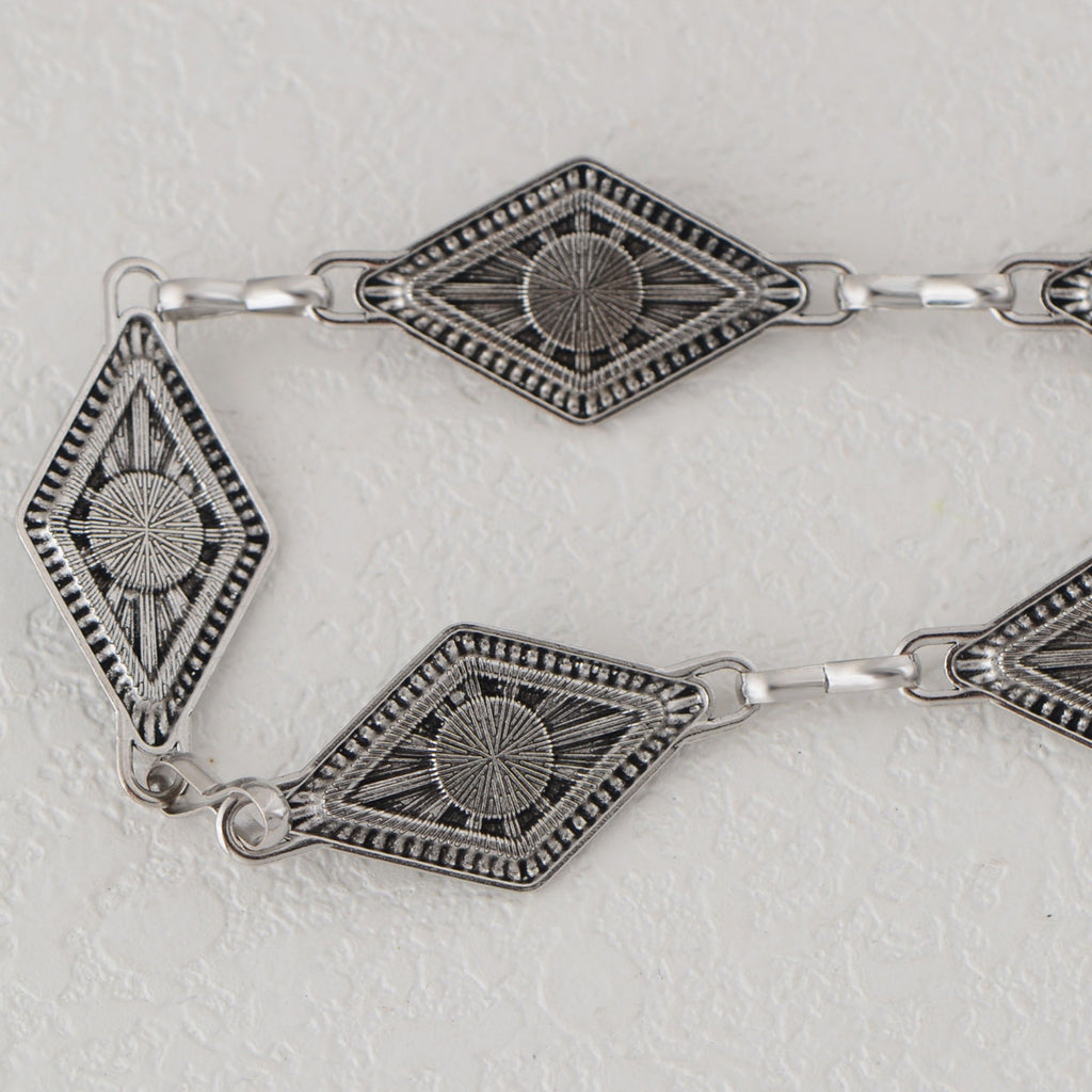 Anna-Kaci Women's Waist Chain Belt with Diamond-Shaped Links and Turquoise Stone Accents