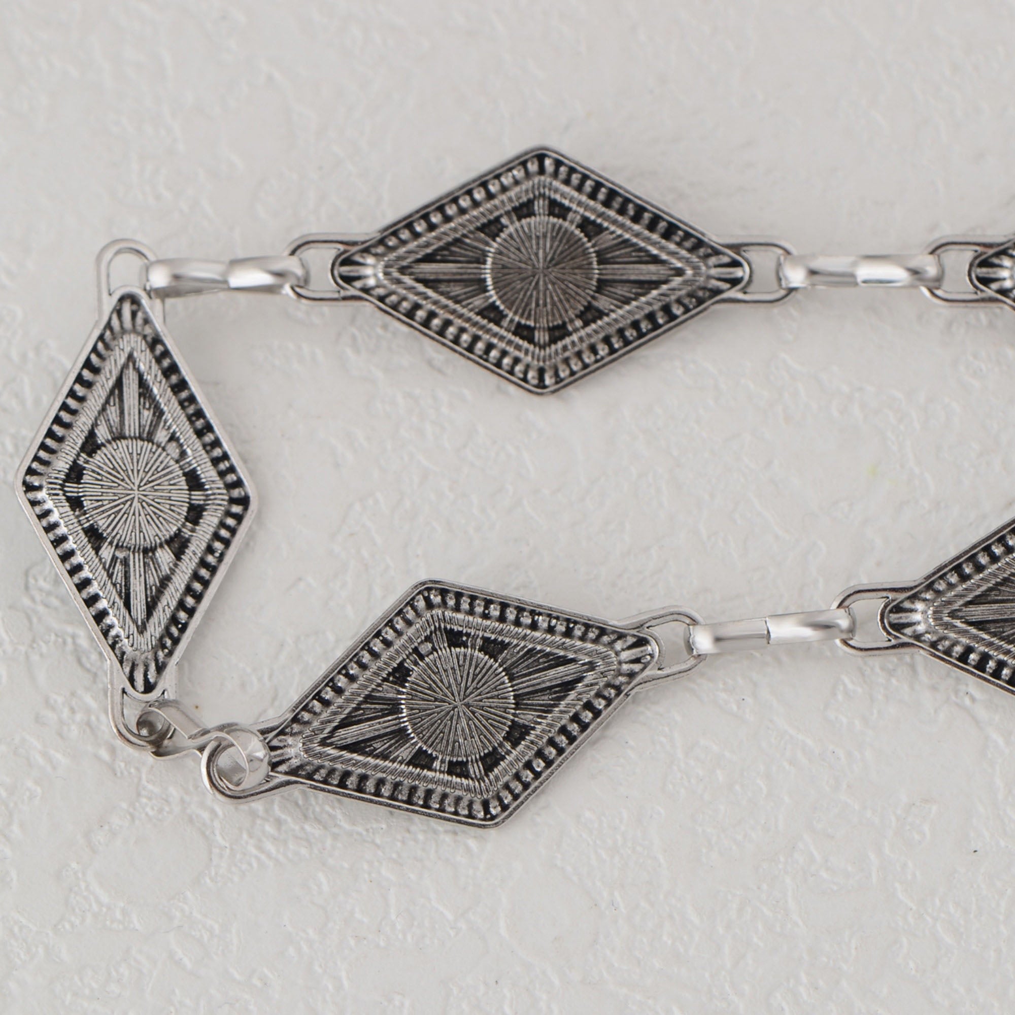 Anna-Kaci Women's Waist Chain Belt with Diamond-Shaped Links and Turquoise Stone Accents