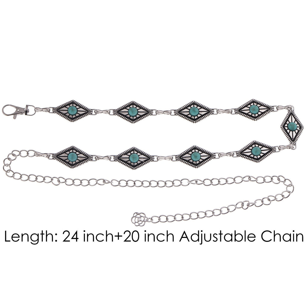 Anna-Kaci Women's Waist Chain Belt with Diamond-Shaped Links and Turquoise Stone Accents