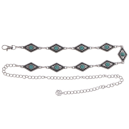 Anna-Kaci Women's Waist Chain Belt with Diamond-Shaped Links and Turquoise Stone Accents