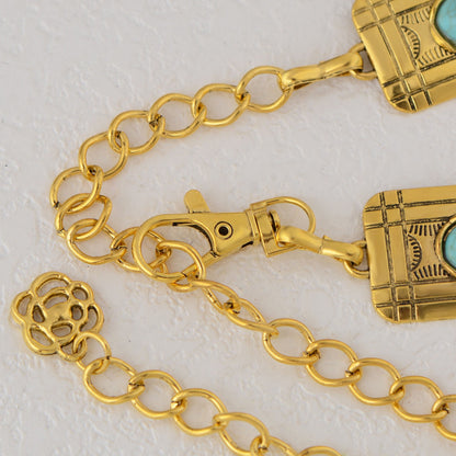 Anna-Kaci Women's Waist Chain Belt with Rectangular Links and Turquoise Stone Accents