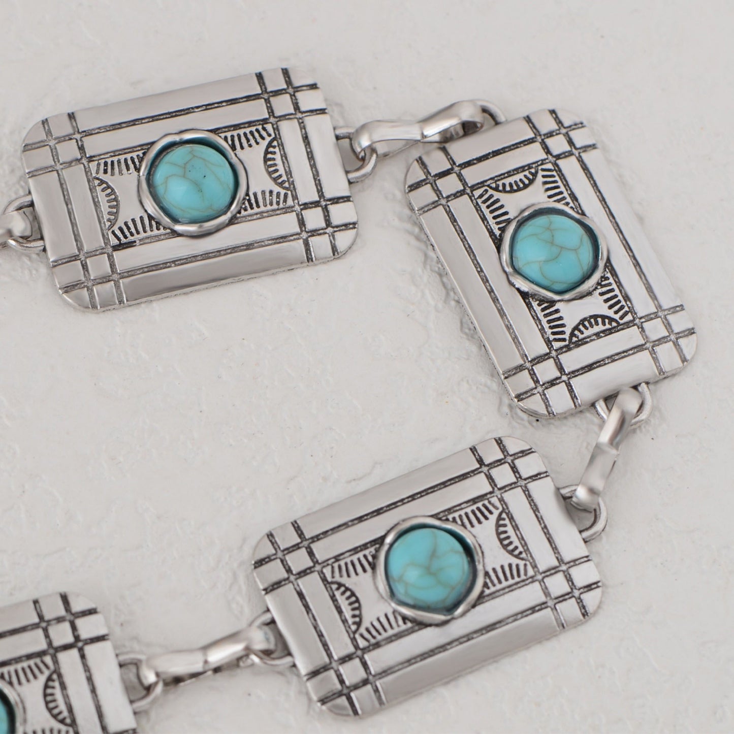 Anna-Kaci Women's Waist Chain Belt with Rectangular Links and Turquoise Stone Accents