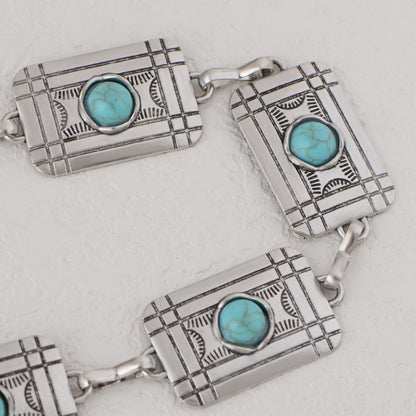 Anna-Kaci Women's Waist Chain Belt with Rectangular Links and Turquoise Stone Accents