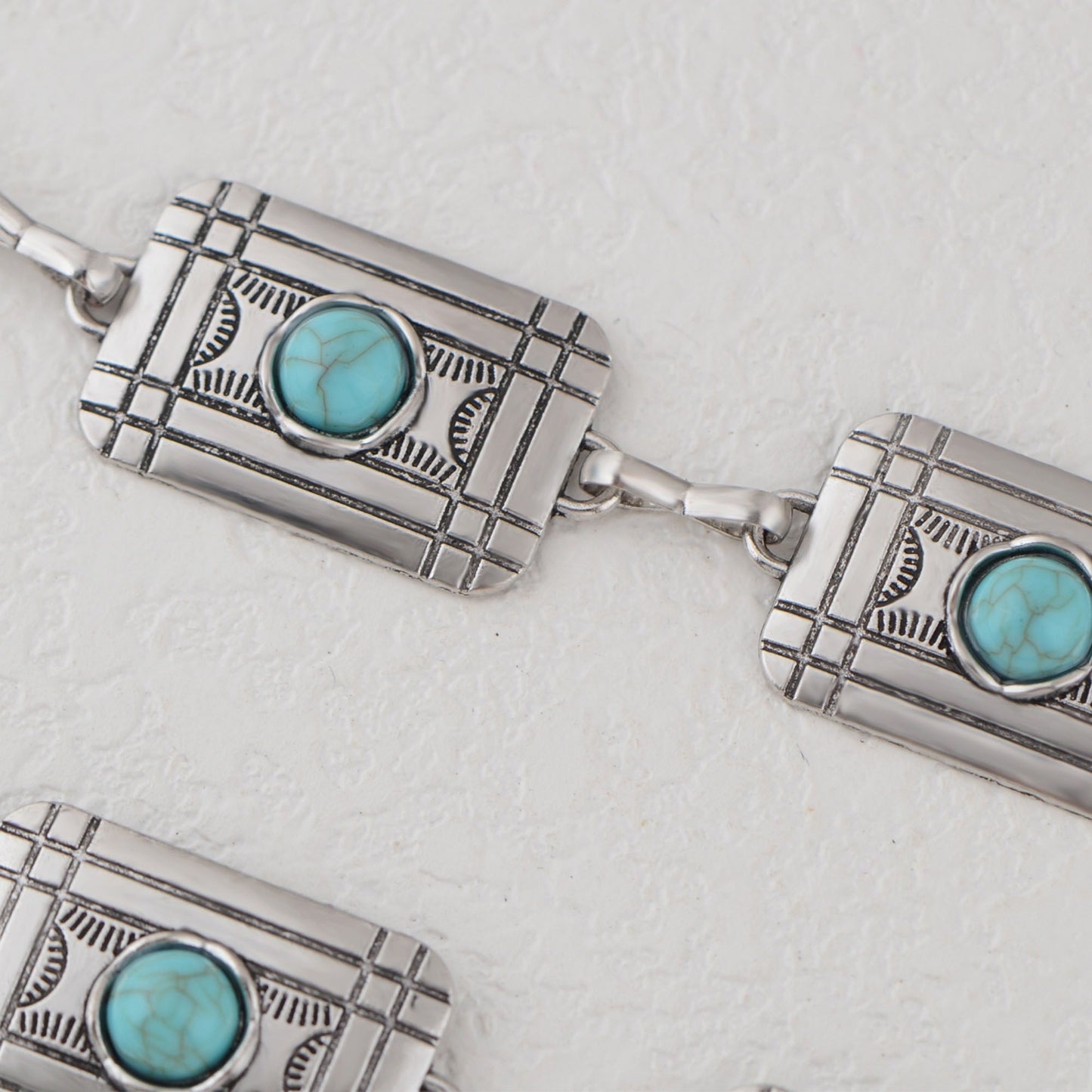 Anna-Kaci Women's Waist Chain Belt with Rectangular Links and Turquoise Stone Accents