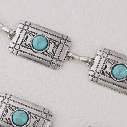 Anna-Kaci Women's Waist Chain Belt with Rectangular Links and Turquoise Stone Accents