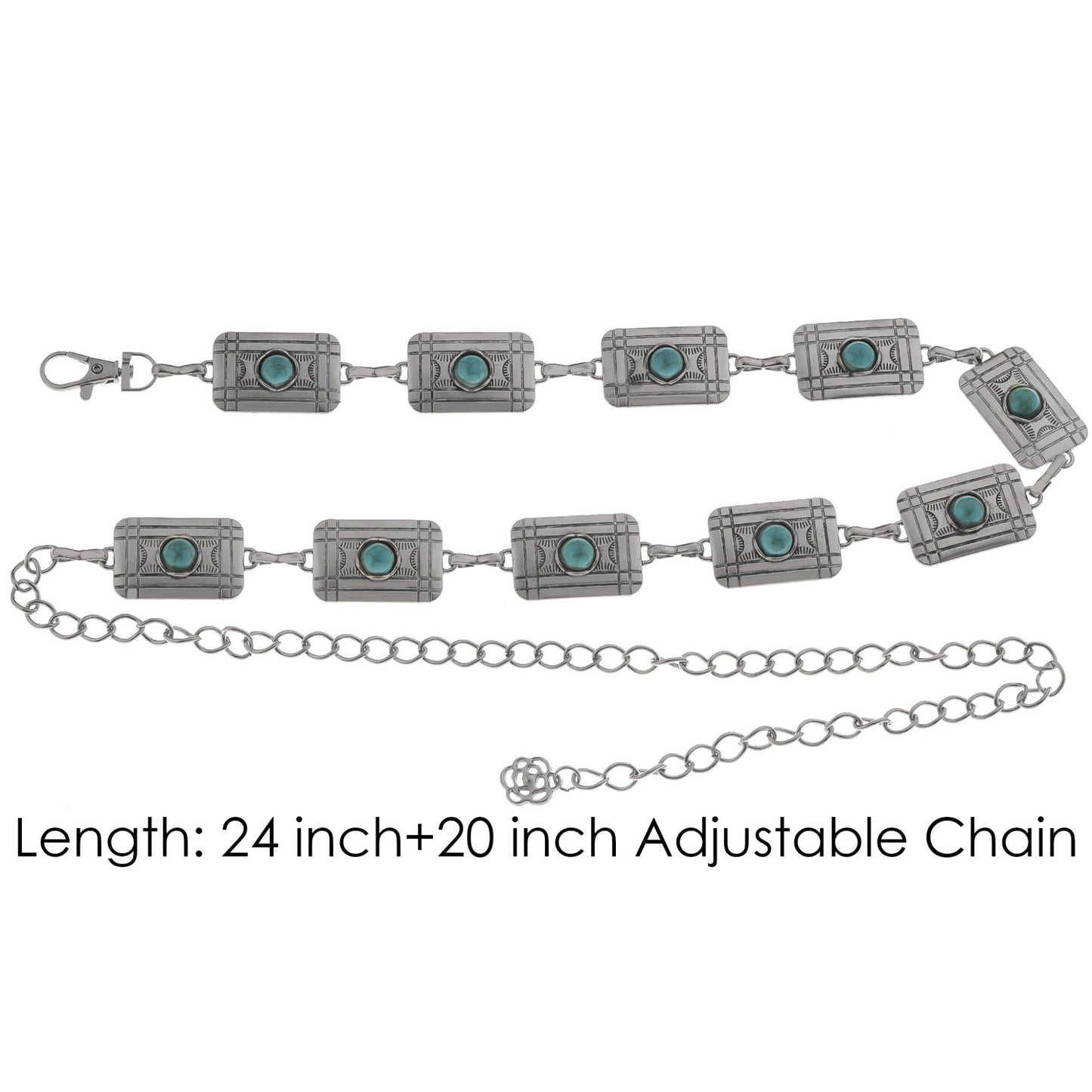 Anna-Kaci Women's Waist Chain Belt with Rectangular Links and Turquoise Stone Accents