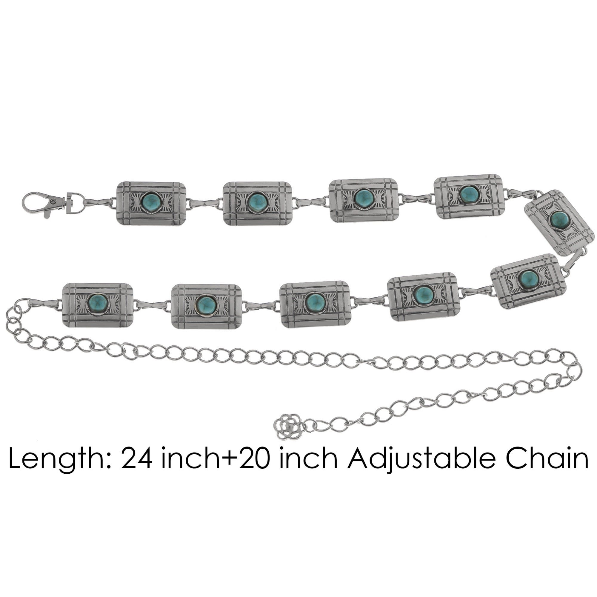 Anna-Kaci Women's Waist Chain Belt with Rectangular Links and Turquoise Stone Accents