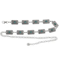 Anna-Kaci Women's Waist Chain Belt with Rectangular Links and Turquoise Stone Accents