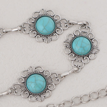 Anna-Kaci Women's Waist Chain Belt with Floral Links and Turquoise Stone Accents