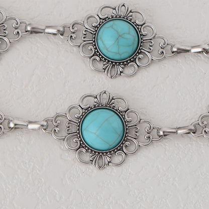 Anna-Kaci Women's Waist Chain Belt with Floral Links and Turquoise Stone Accents