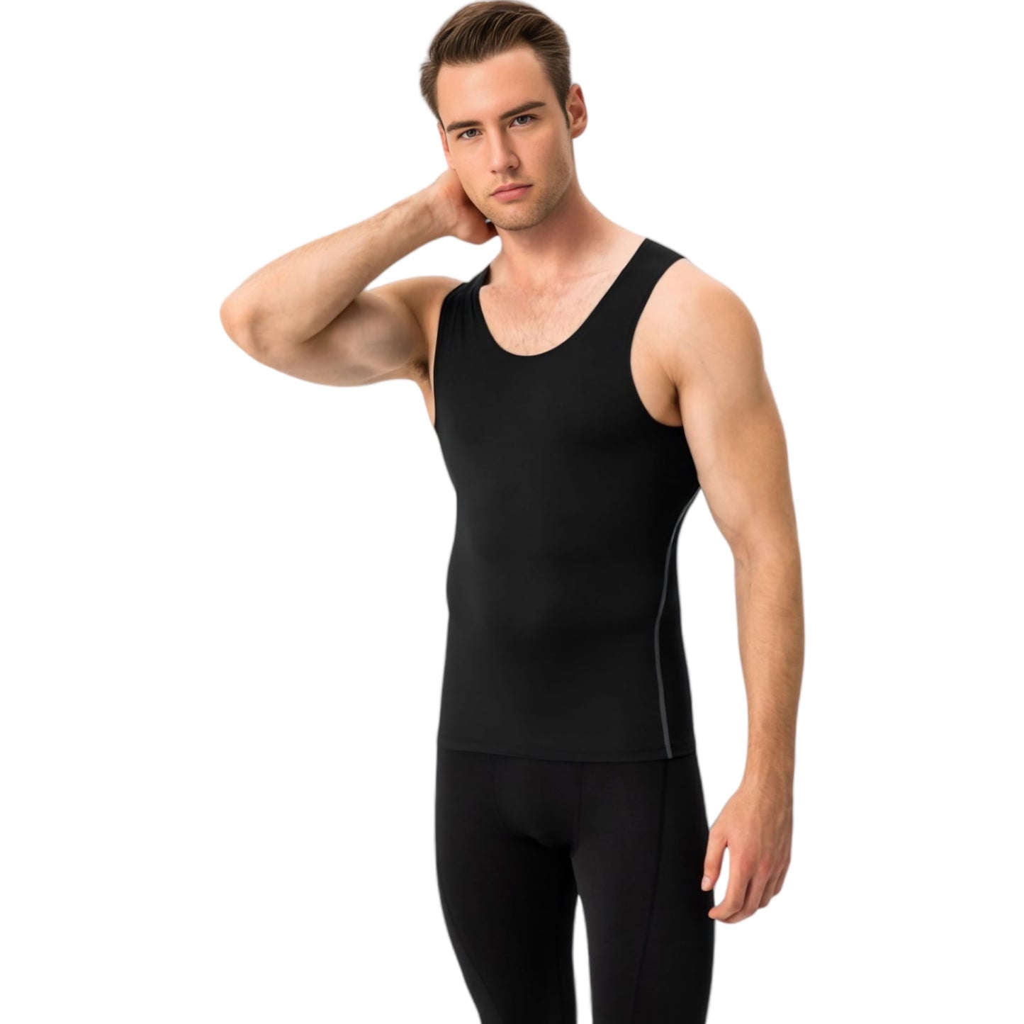 Anna-Kaci Active Men's Compression Tank Top with Scoop Neck Design and Slimming Body Shaper Fit