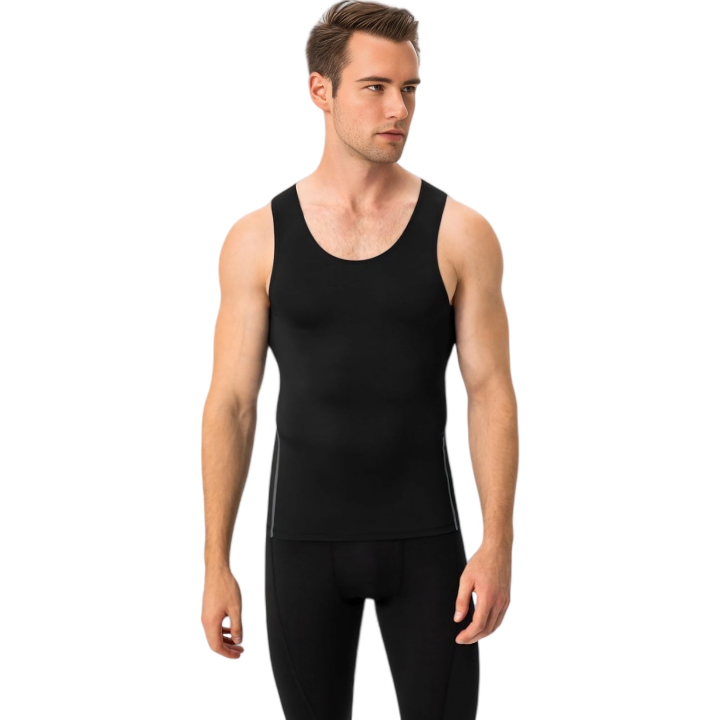Anna-Kaci Active Men's Compression Tank Top with Scoop Neck Design and Slimming Body Shaper Fit