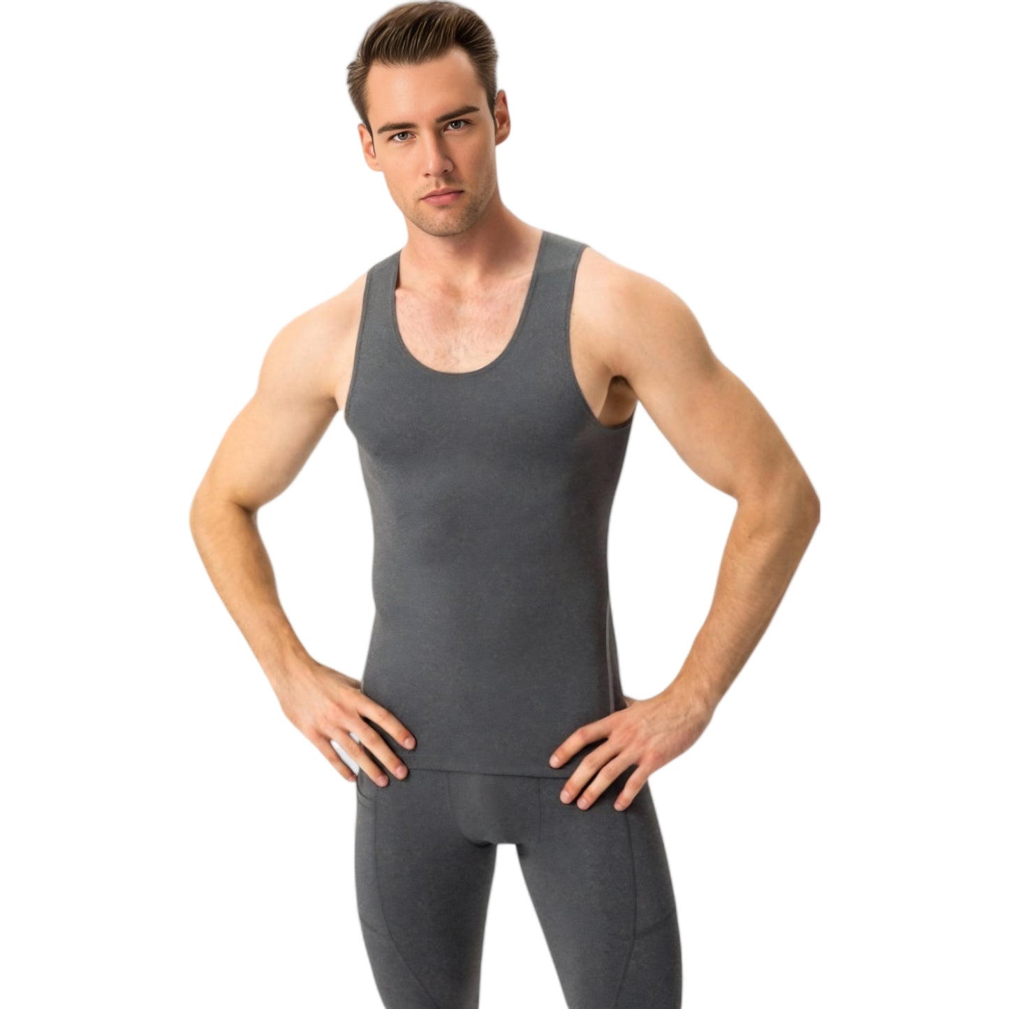 Anna-Kaci Active Men's Compression Tank Top with Scoop Neck Design and Slimming Body Shaper Fit
