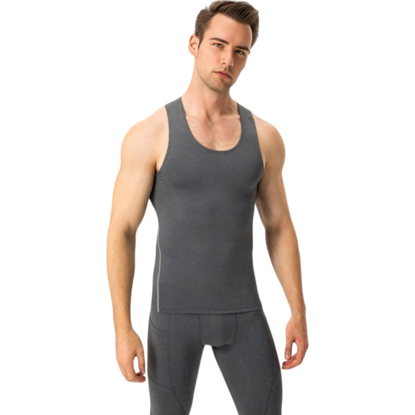 Anna-Kaci Active Men's Compression Tank Top with Scoop Neck Design and Slimming Body Shaper Fit