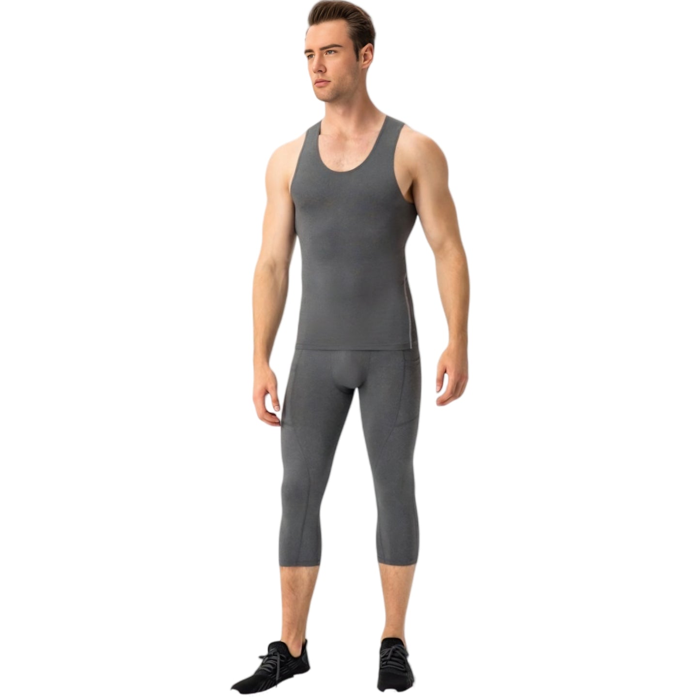 Anna-Kaci Active Men's Compression Tank Top with Scoop Neck Design and Slimming Body Shaper Fit