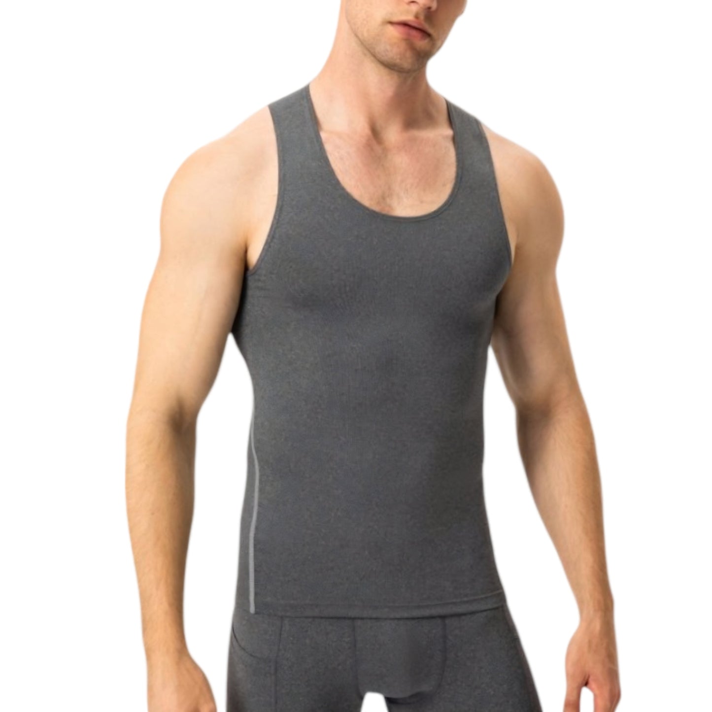 Anna-Kaci Active Men's Compression Tank Top with Scoop Neck Design and Slimming Body Shaper Fit
