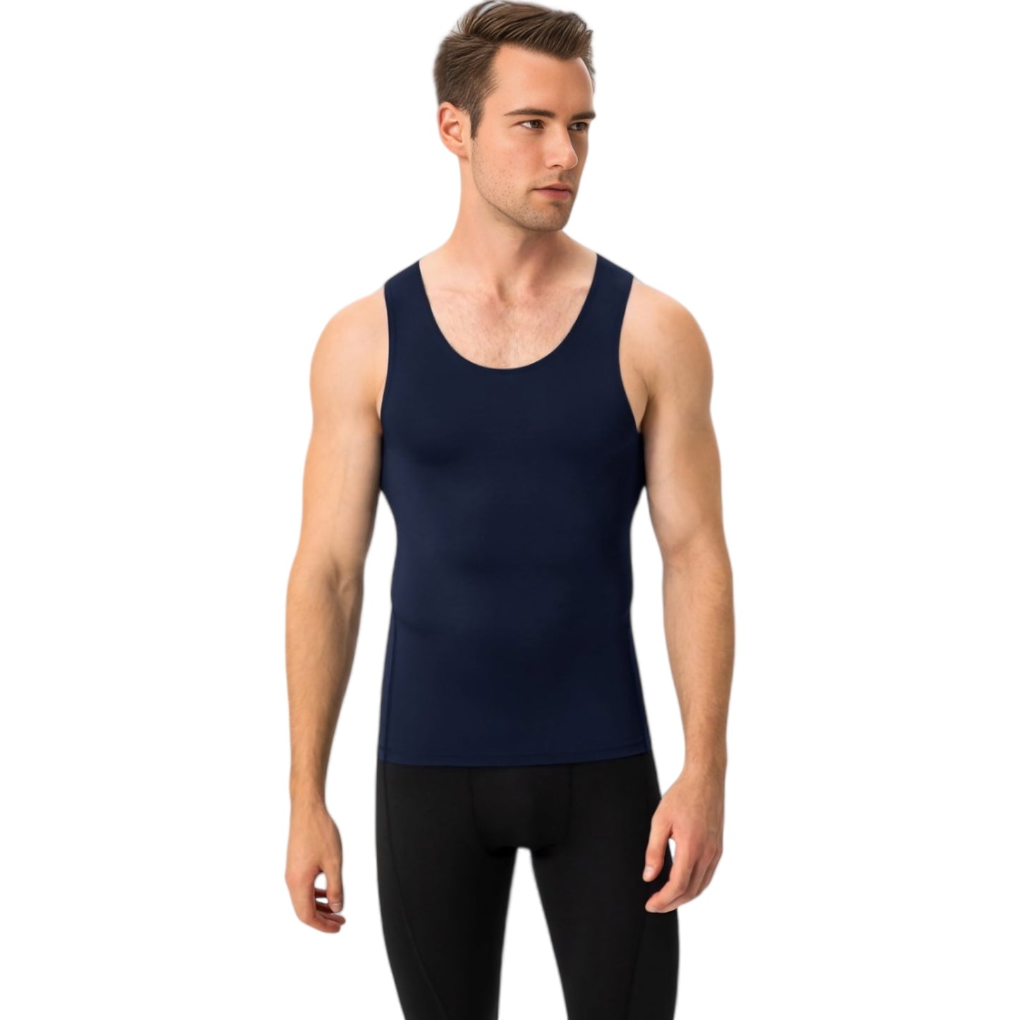 Anna-Kaci Active Men's Compression Tank Top with Scoop Neck Design and Slimming Body Shaper Fit
