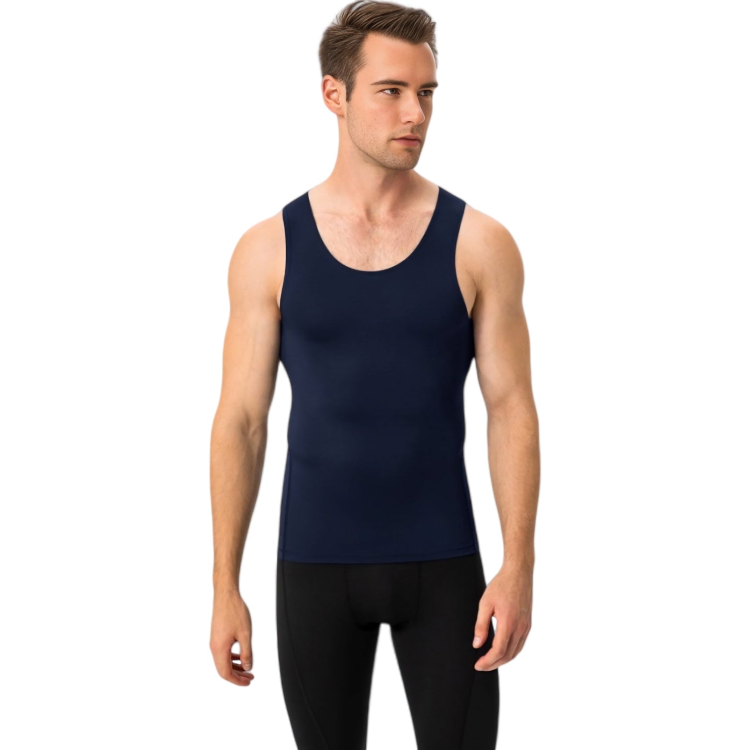 Anna-Kaci Active Men's Compression Tank Top with Scoop Neck Design and Slimming Body Shaper Fit