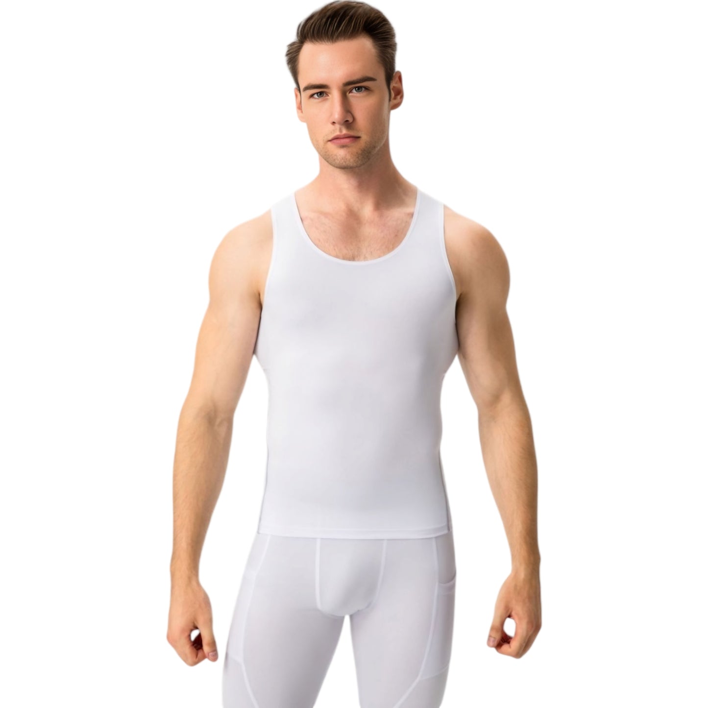 Anna-Kaci Active Men's Compression Tank Top with Scoop Neck Design and Slimming Body Shaper Fit