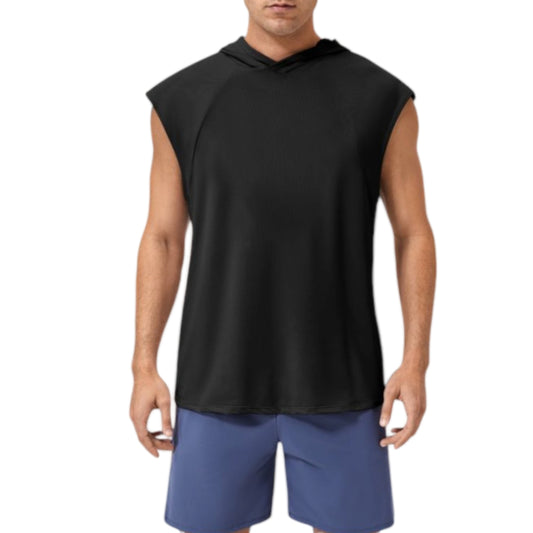 Anna-Kaci Active Men's Sleeveless Workout Hoodie with Lightweight Athletic Fit and Crossover Hood Detail