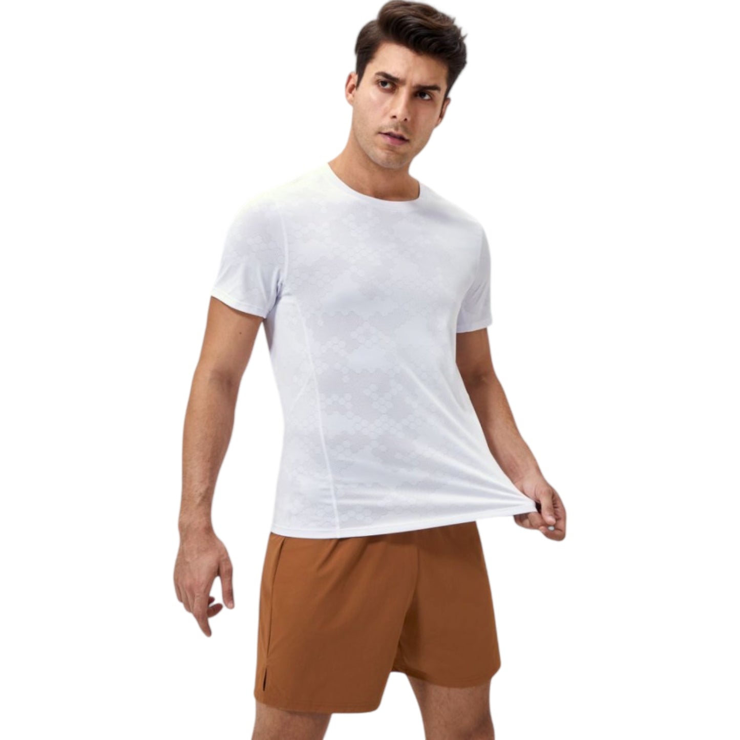 Anna-Kaci Active Men's Performance Crew Neck Athletic T-Shirt with Subtle Hex Pattern and Moisture-Wicking Fabric