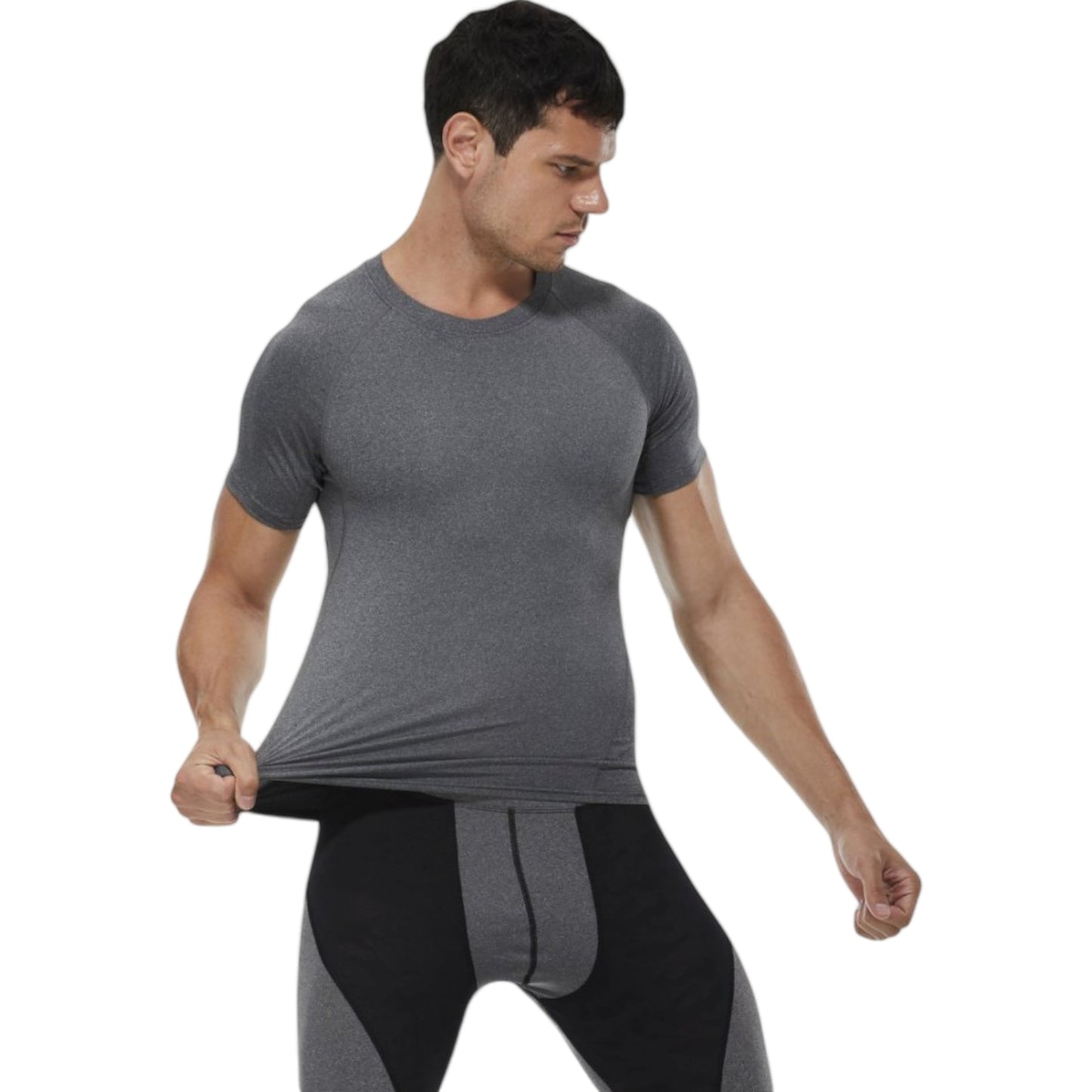 Anna-Kaci Active Men's Compression Short Sleeve T-Shirt in Stretch Heather Fabric for Performance and Training