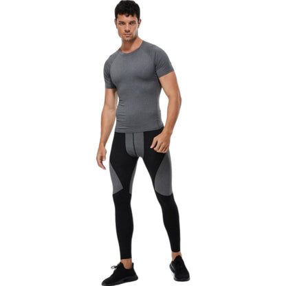 Anna-Kaci Active Men's Compression Short Sleeve T-Shirt in Stretch Heather Fabric for Performance and Training