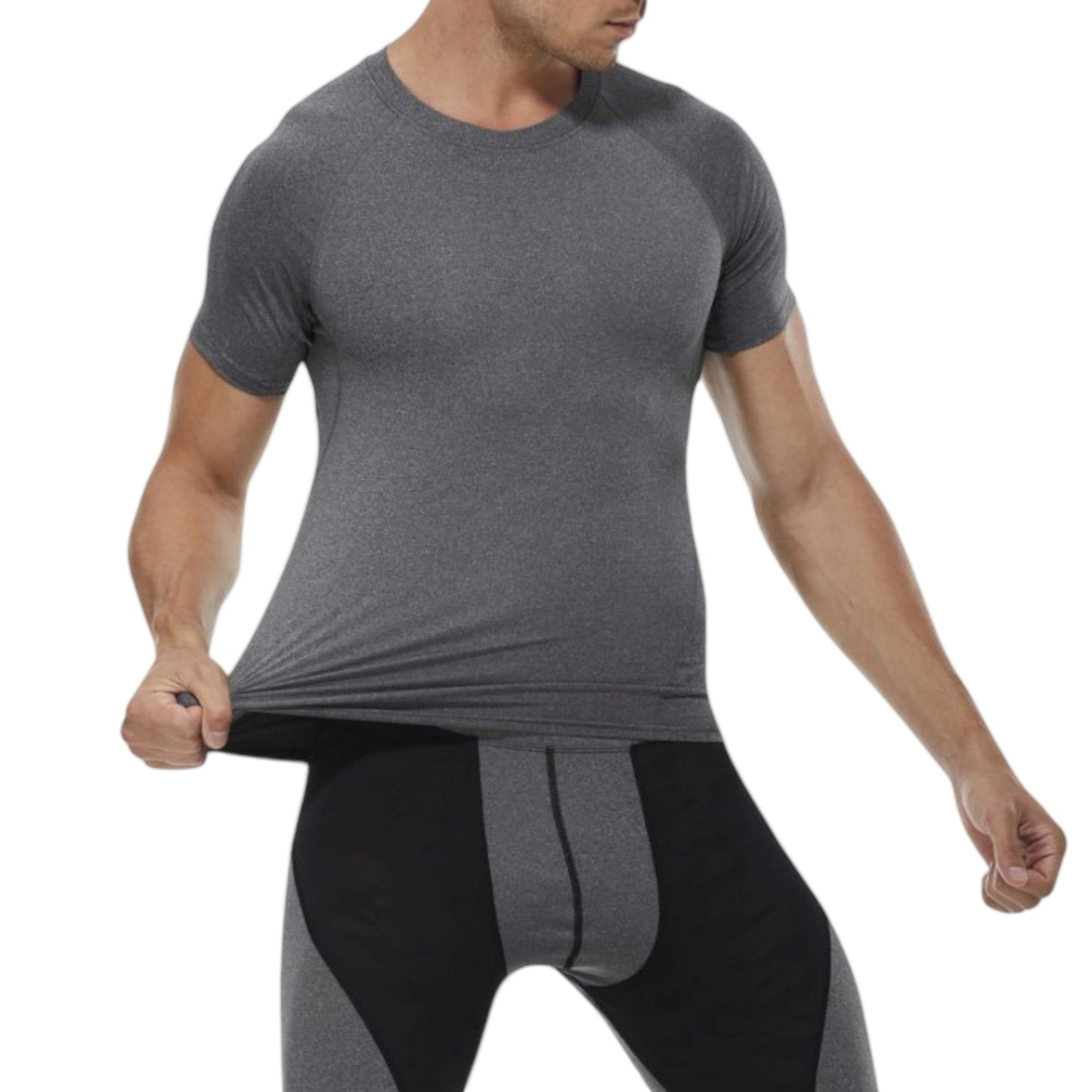 Anna-Kaci Active Men's Compression Short Sleeve T-Shirt in Stretch Heather Fabric for Performance and Training