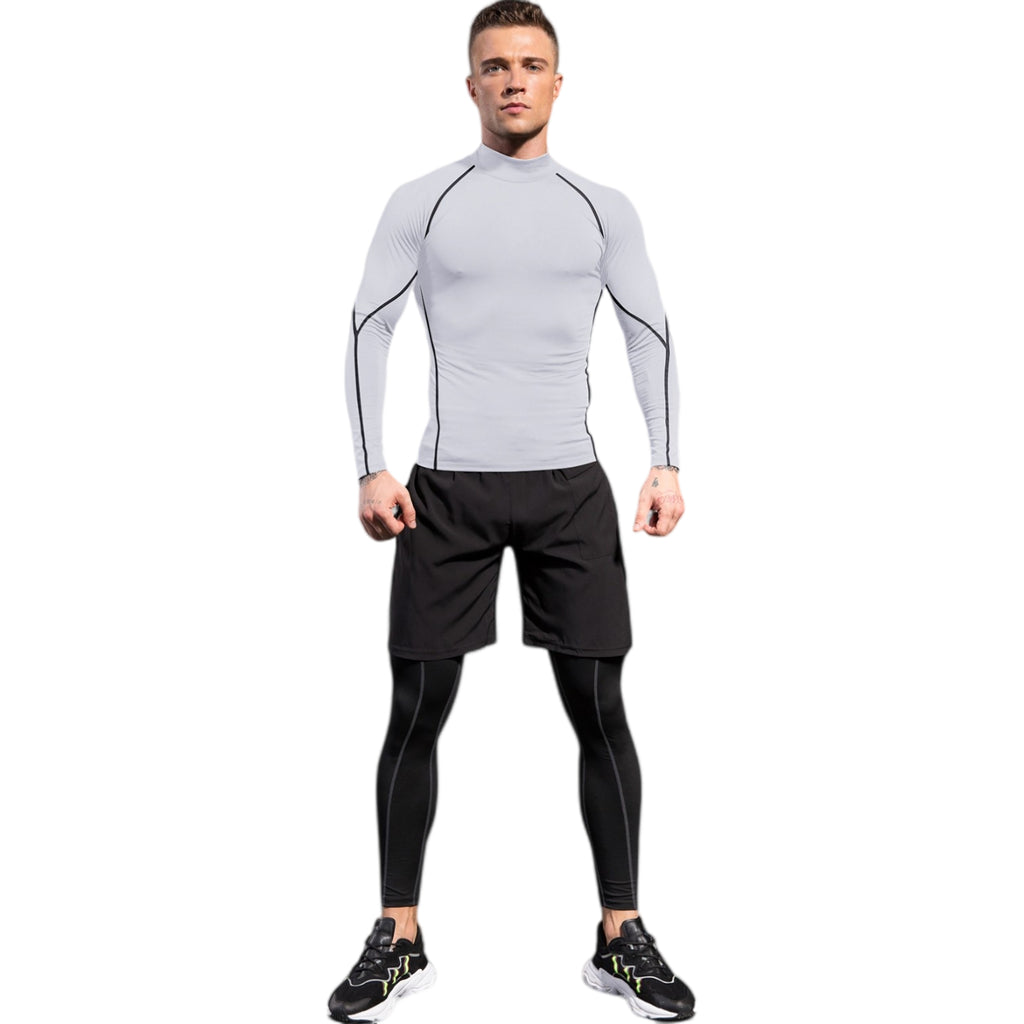 Anna-Kaci Active Men's Long Sleeve Compression Shirt with Mock Neck and Stretch Fit for Performance and Training