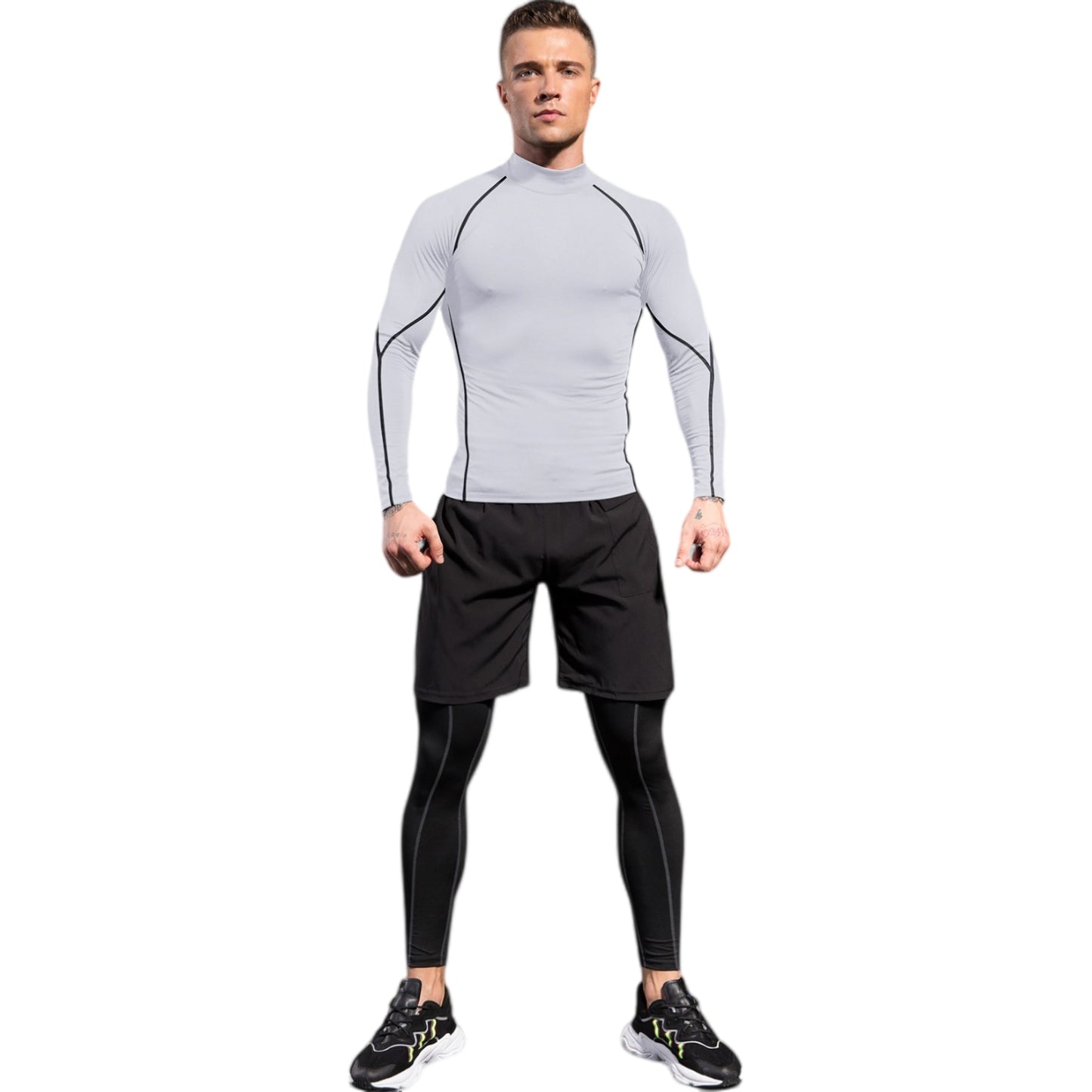 Anna-Kaci Active Men's Long Sleeve Compression Shirt with Mock Neck and Stretch Fit for Performance and Training