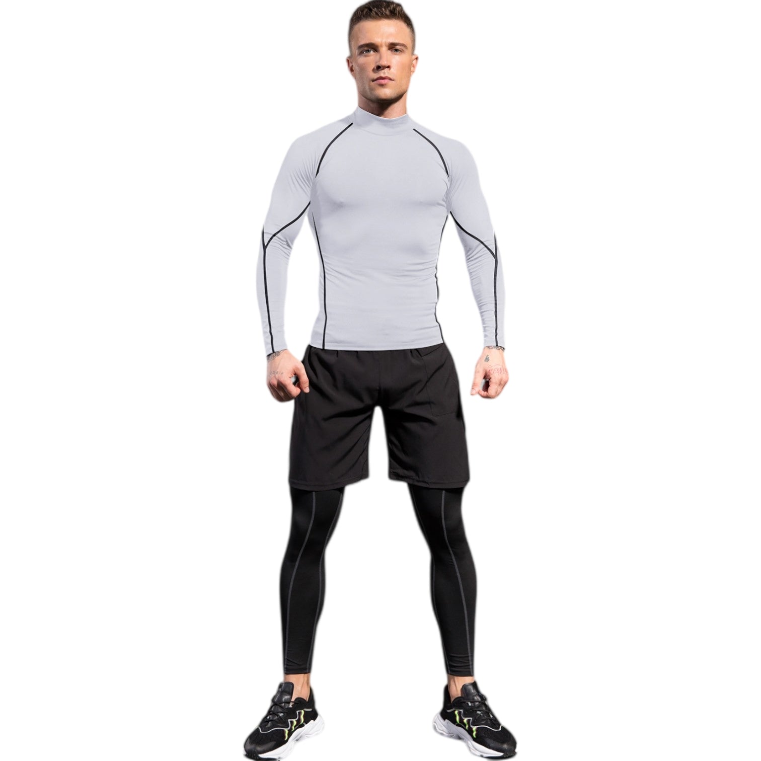 Anna-Kaci Active Men's Long Sleeve Compression Shirt with Mock Neck and Stretch Fit for Performance and Training