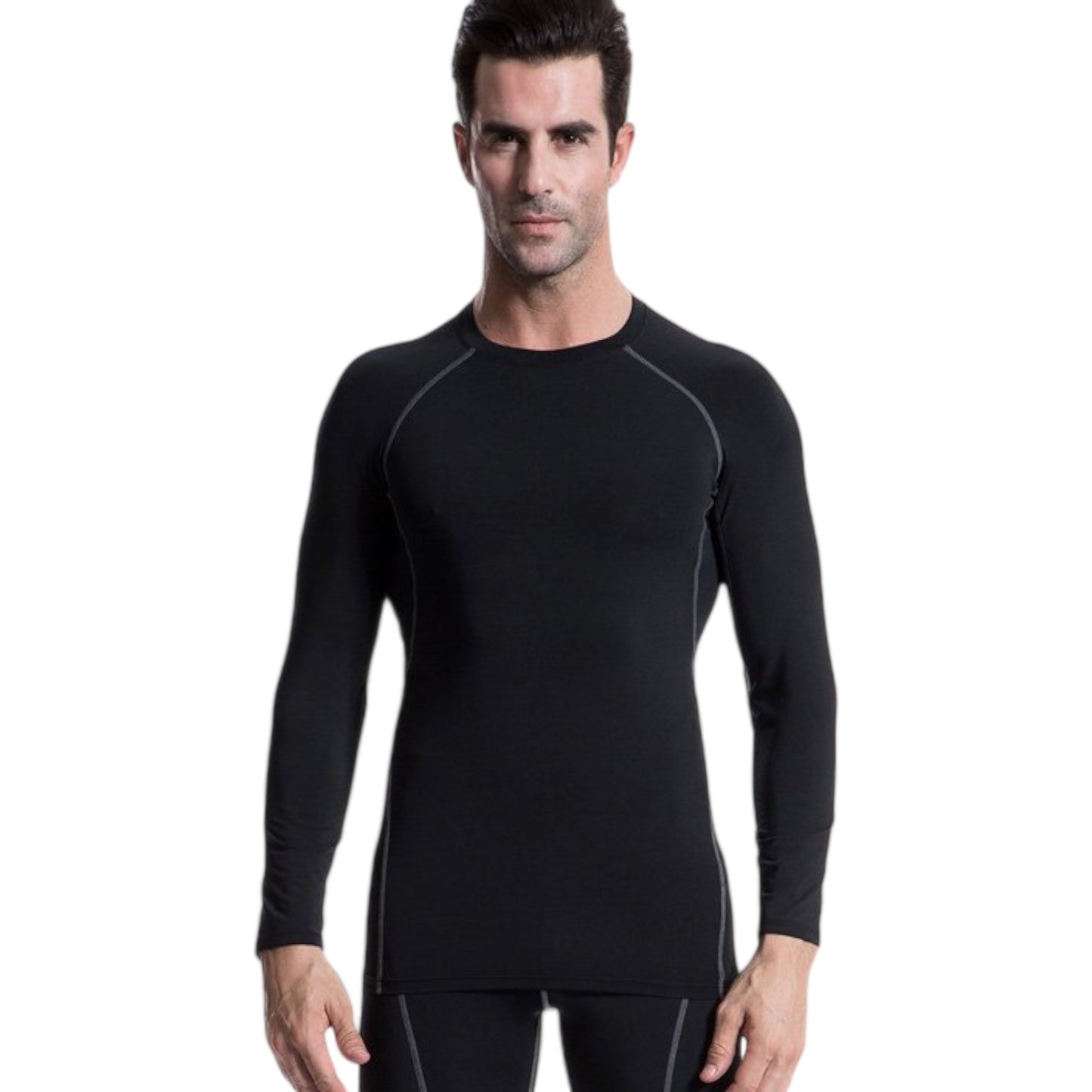 Anna-Kaci Active Men's Long Sleeve Compression Training Shirt with Crew Neck and Contrast Stitching Detail