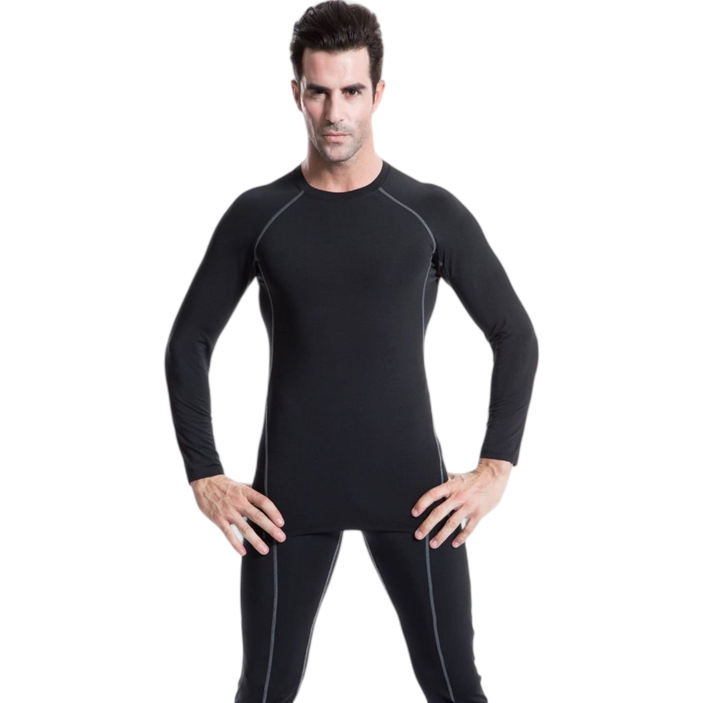 Anna-Kaci Active Men's Long Sleeve Compression Training Shirt with Crew Neck and Contrast Stitching Detail