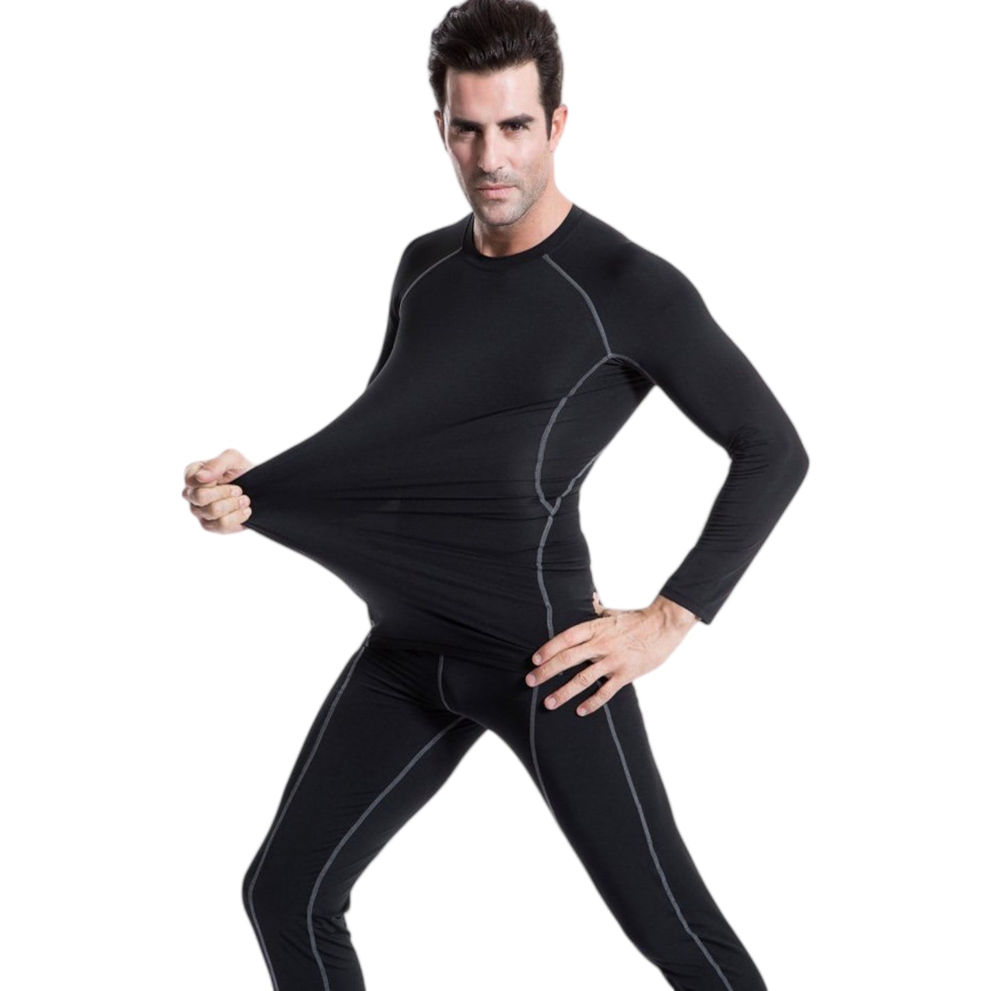Anna-Kaci Active Men's Long Sleeve Compression Training Shirt with Crew Neck and Contrast Stitching Detail