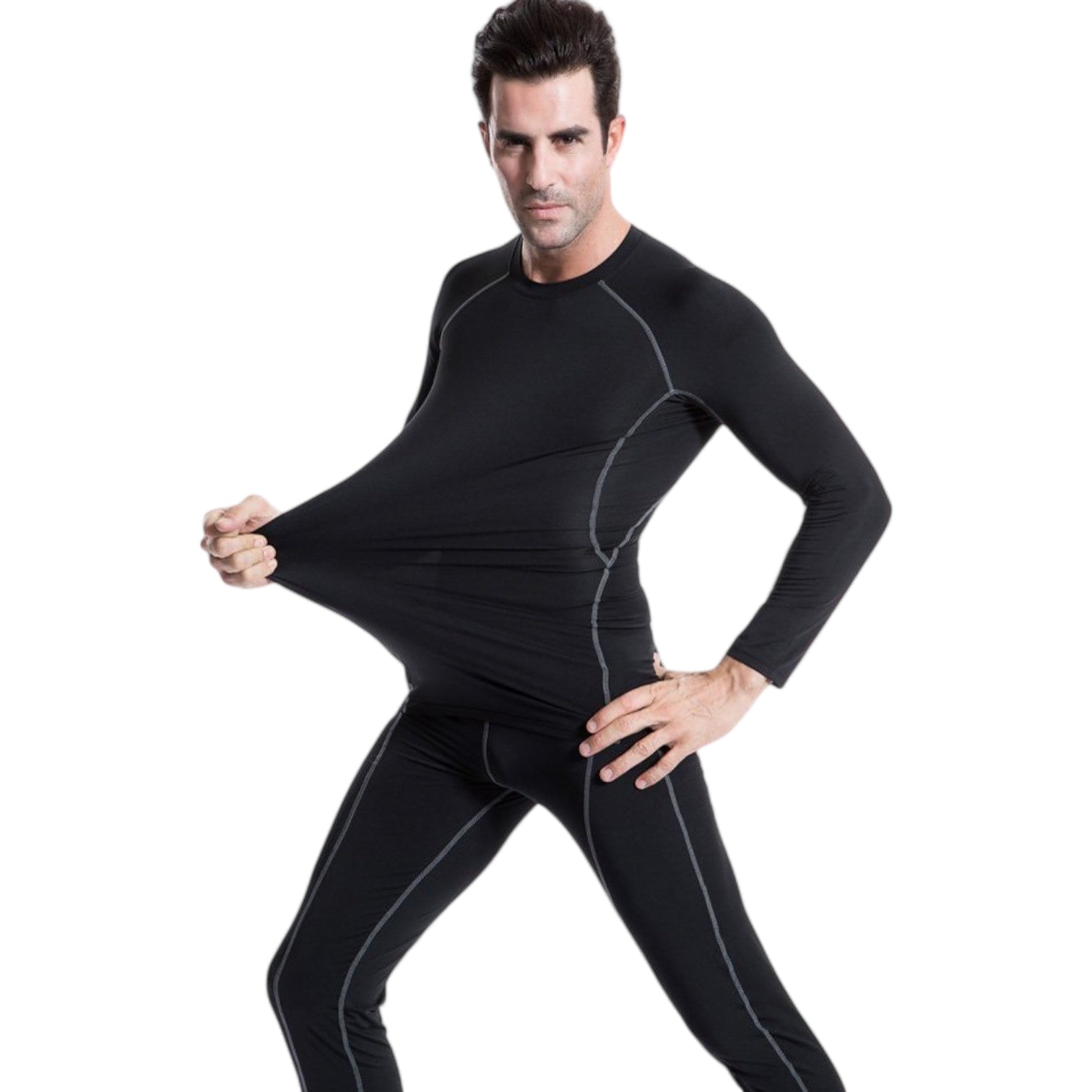 Anna-Kaci Active Men's Long Sleeve Compression Training Shirt with Crew Neck and Contrast Stitching Detail