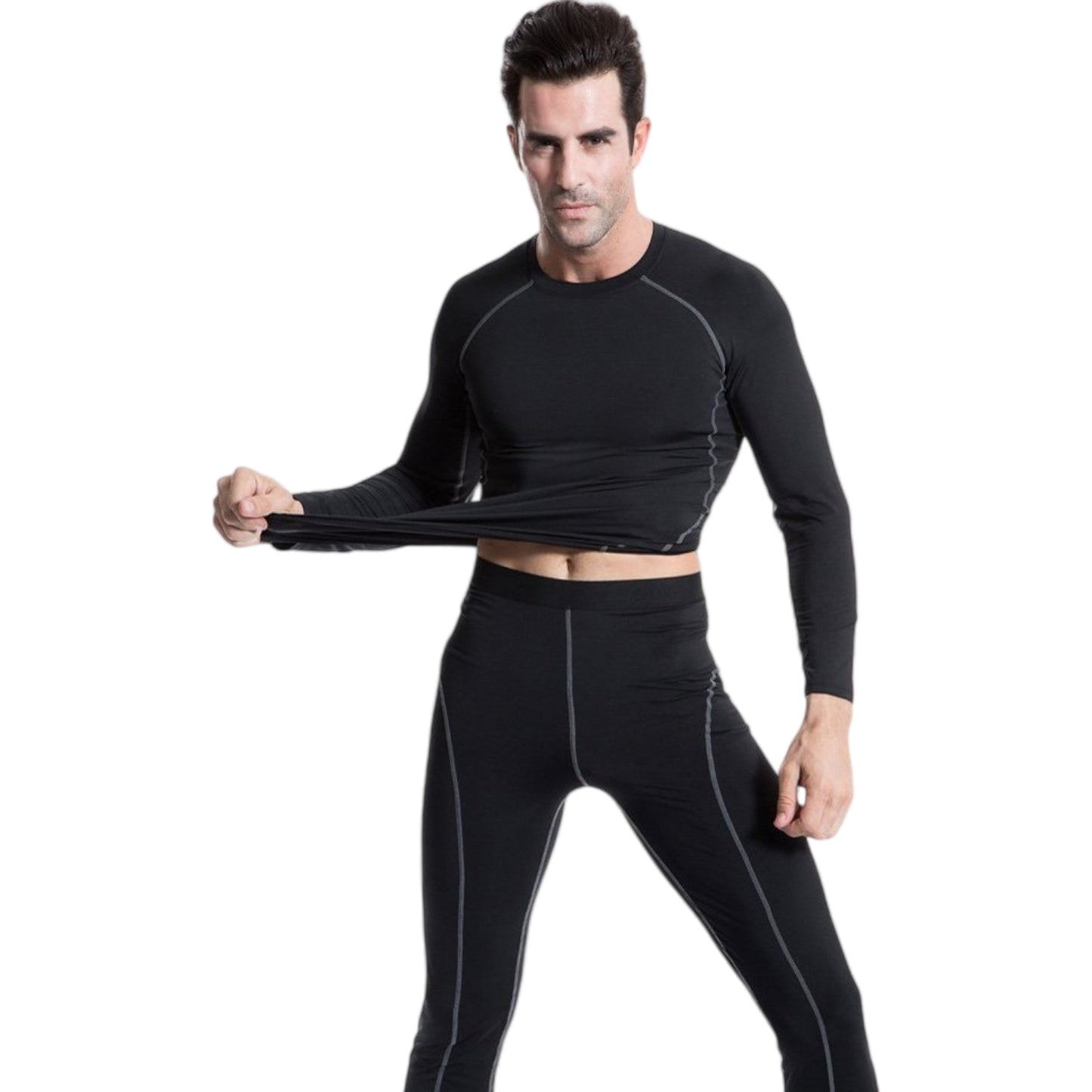 Anna-Kaci Active Men's Long Sleeve Compression Training Shirt with Crew Neck and Contrast Stitching Detail