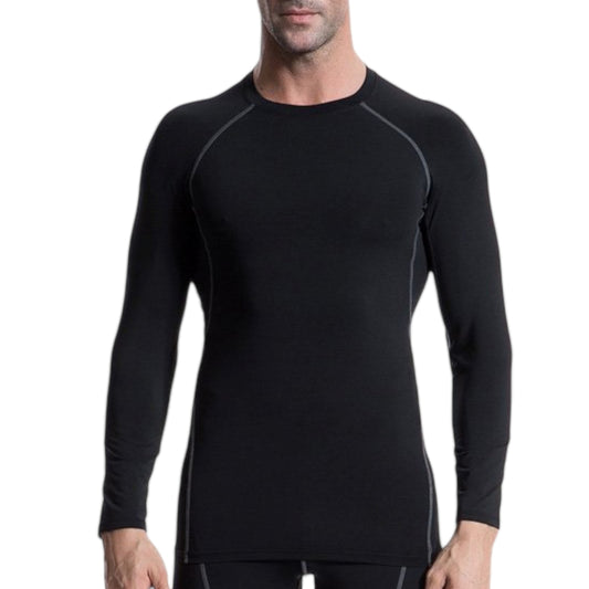 Anna-Kaci Active Men's Long Sleeve Compression Training Shirt with Crew Neck and Contrast Stitching Detail