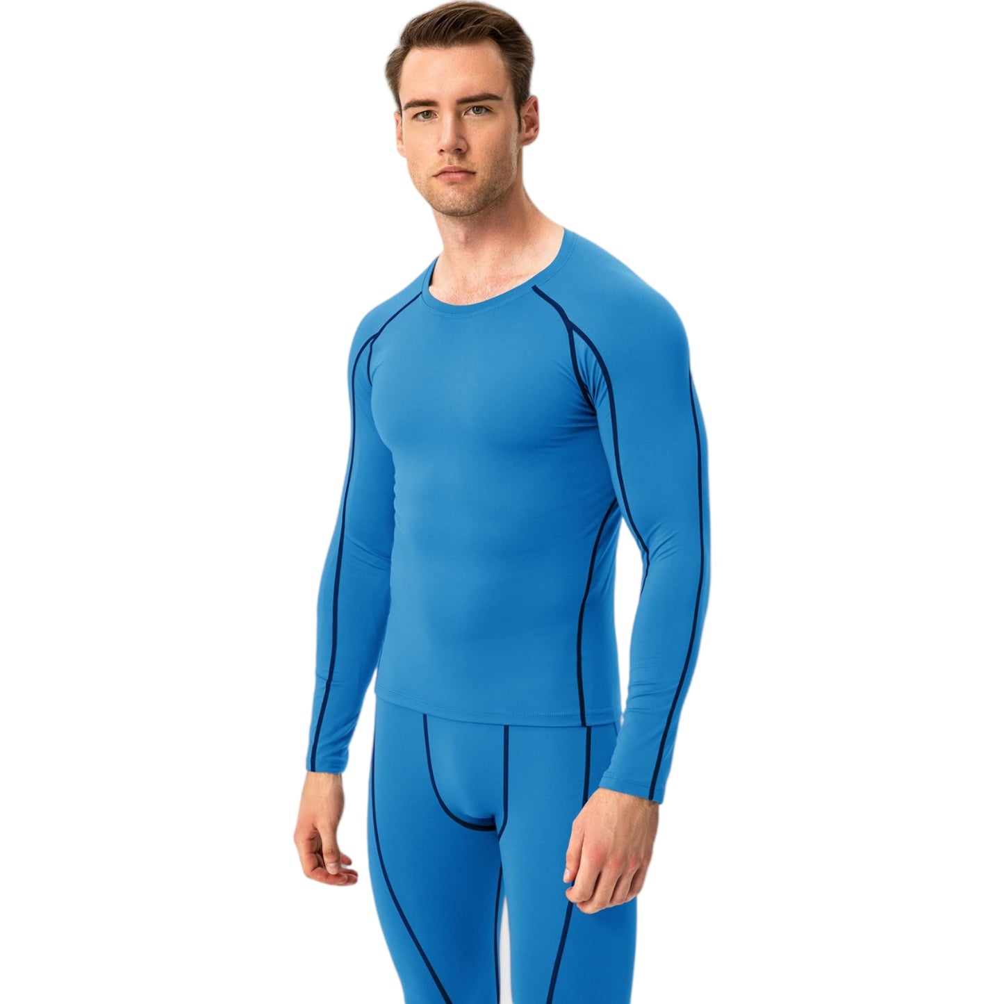 Anna-Kaci Active Men's Long Sleeve Compression Training Shirt with Crew Neck and Contrast Stitching Detail