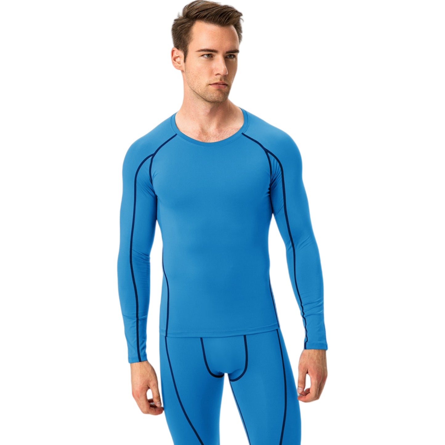 Anna-Kaci Active Men's Long Sleeve Compression Training Shirt with Crew Neck and Contrast Stitching Detail